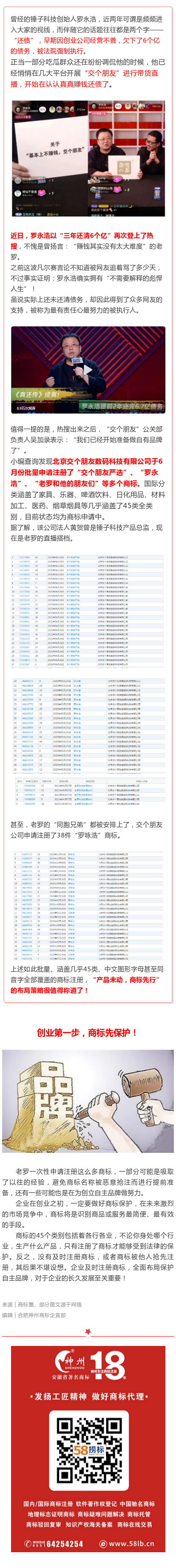 三年還了6個(gè)億，羅永浩“交個(gè)朋友嚴(yán)選”注冊(cè)全類(lèi)商標(biāo)