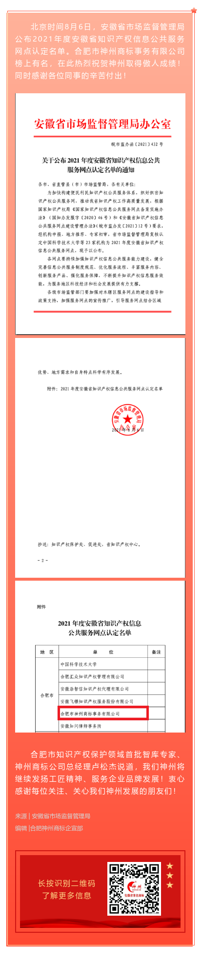 喜訊！神州商標(biāo)公司獲批安徽省知識(shí)產(chǎn)權(quán)信息公共服務(wù)網(wǎng)點(diǎn)